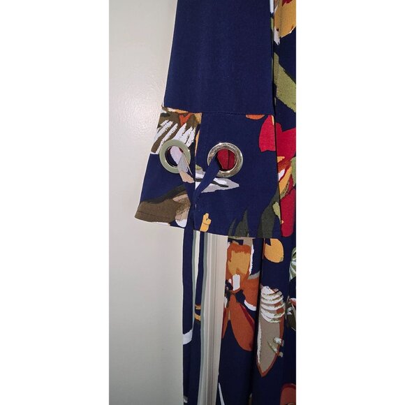 Womens MSK Floral Print Navy Dress XL 3/4 Sleeve Tie Cuffs Lightweight Soft Stre - Picture 8 of 8